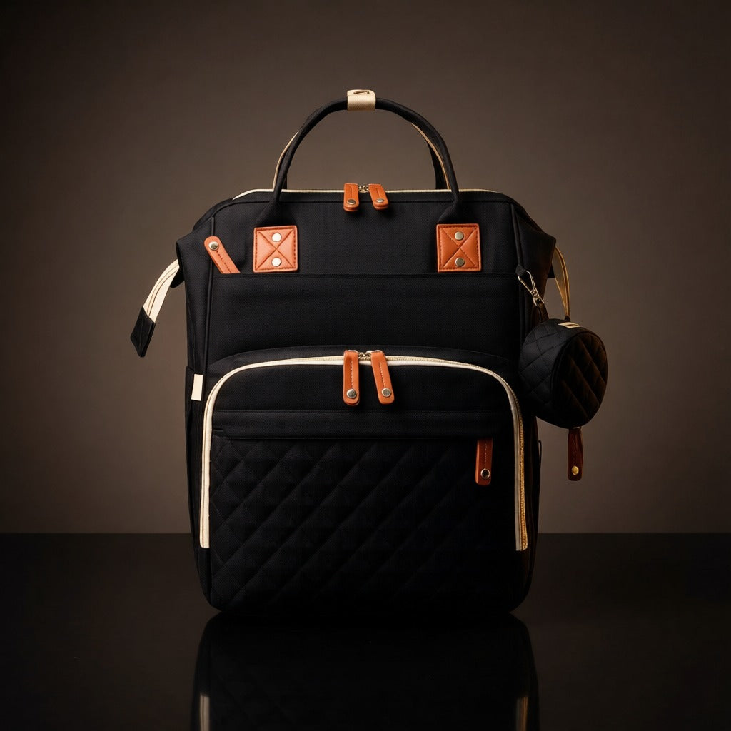 Pañalera morral con cuna color negro