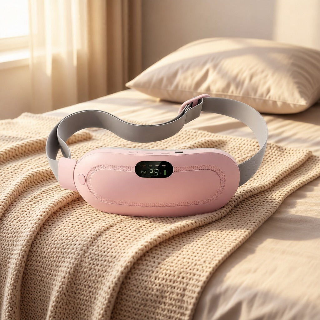 Cinturón térmico rosado en la cama