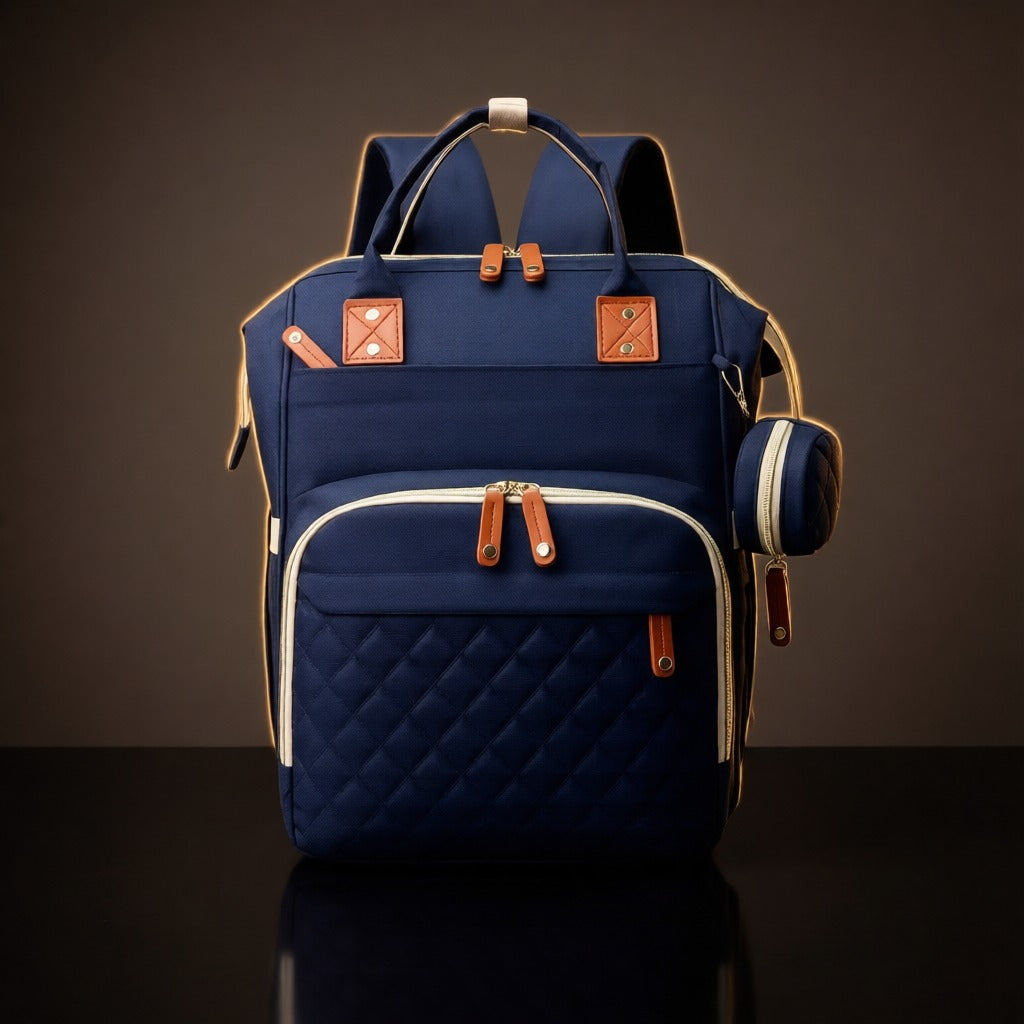 Pañalera morral con cuna color azul oscuro