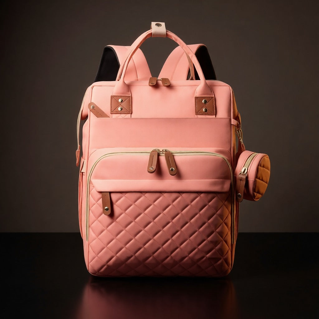 Pañalera morral con cuna color rosa